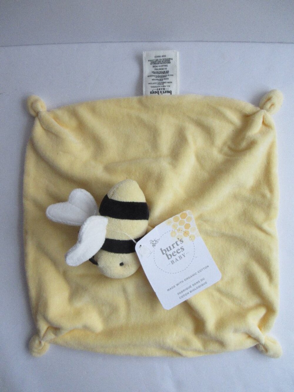 Burts Bees Lovey Bumble Bee Baby Security Blanket Yellow Soft Organic Cotton NWT